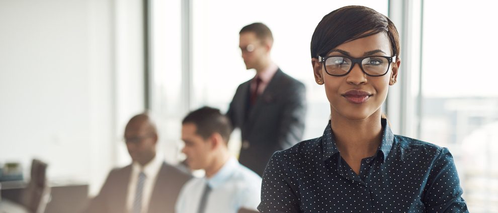 Group of business people study SAP market research